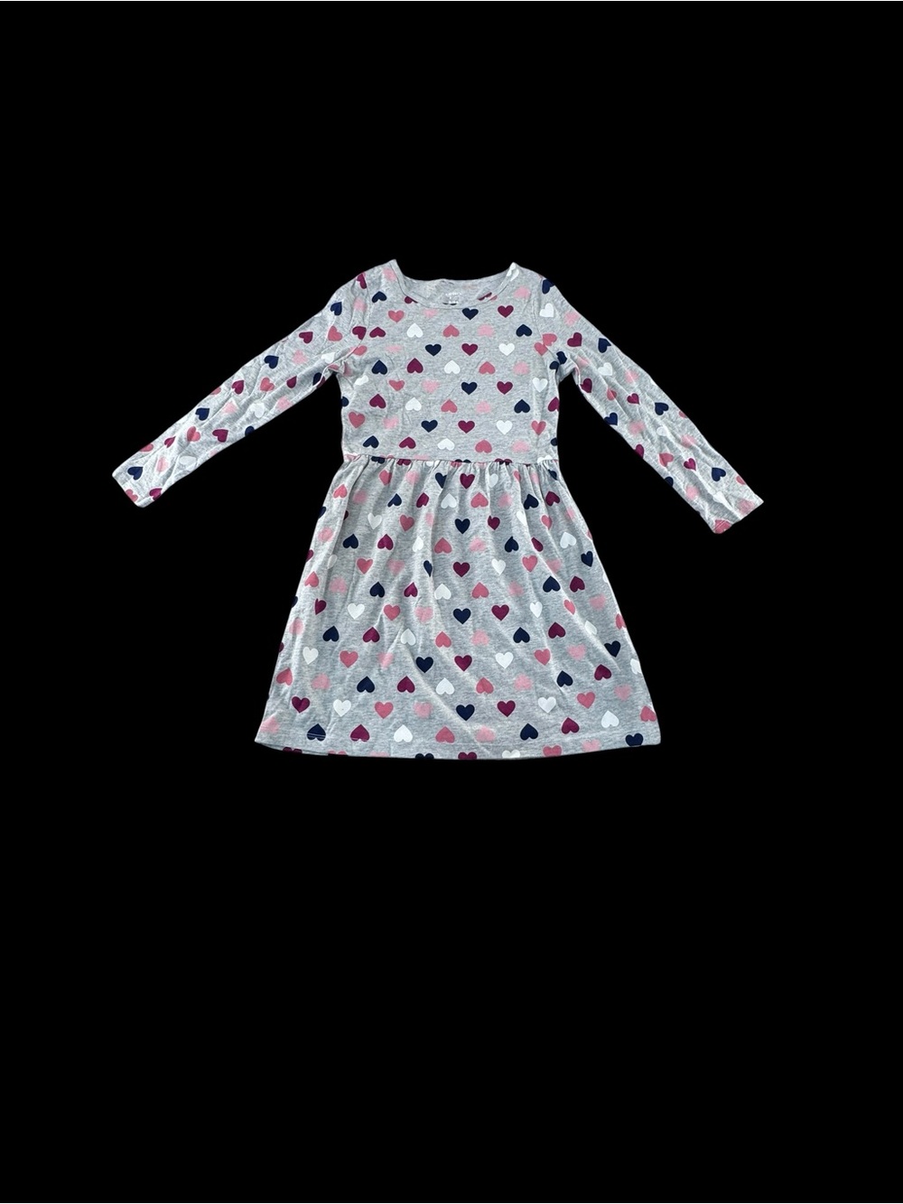 Carter's Grey Long-Sleeve Heart Print Dress with Pink & Navy Hearts NWT
